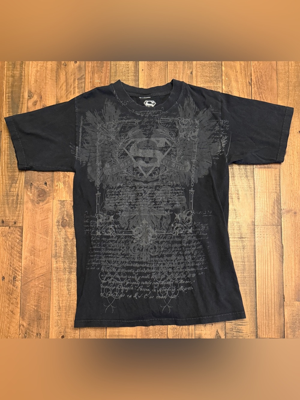 Superman “Man of Steel” Graphic T-Shirt – Men’s Small – Black DC Comics Tee